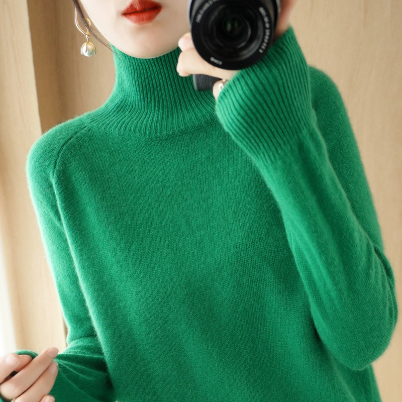 Picture of Stand Collar Sweater Women's Autumn and Winter New 2025 Thick Korean Style Women's Pure Color Pullover Loose Knitted Long-Sleeved Bottoming