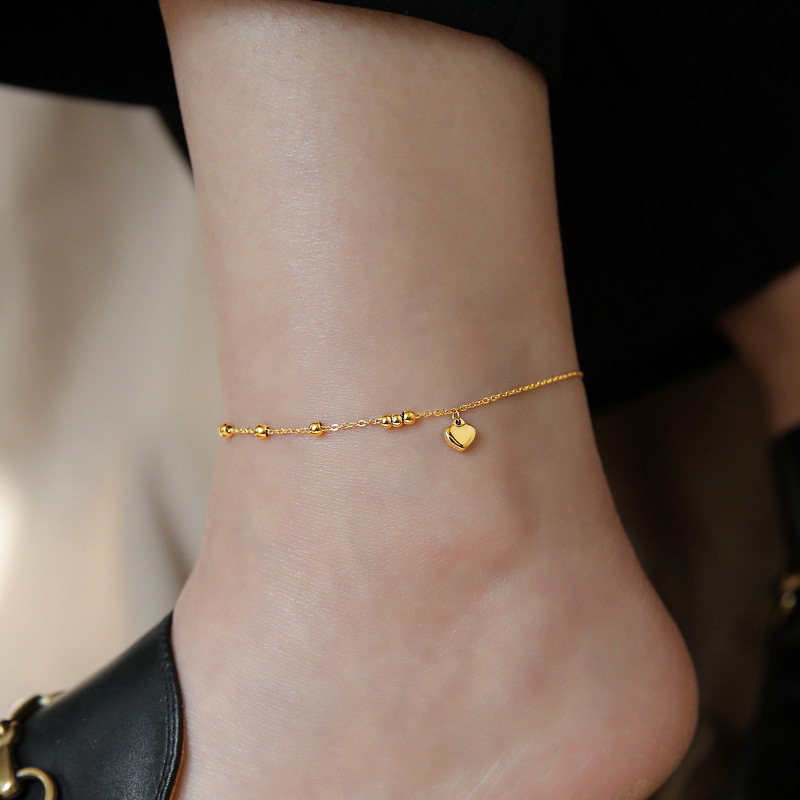 Exquisite Light Luxury Love Heart Bead Foot Chain Women's Design Sense Advanced Simple Cold Wind Plating 18K Gold Foot Chain Jewelry