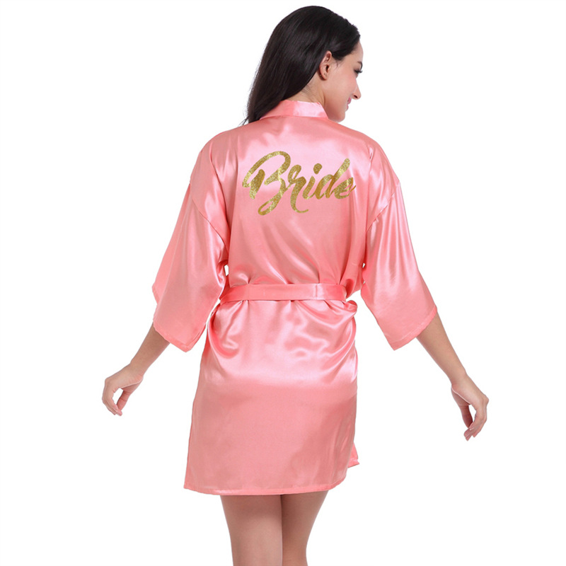 Picture of Women's Wedding Makeup Gown Hot Stamping Gold Bride Nightgown Women's Summer Thin Cardigan High-grade Bride Morning Gown