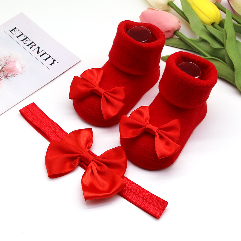 Picture of 2023 New Baby Headband + Socks Set Ribbed Bow Headband Baby Breathable Knitted Cotton Socks