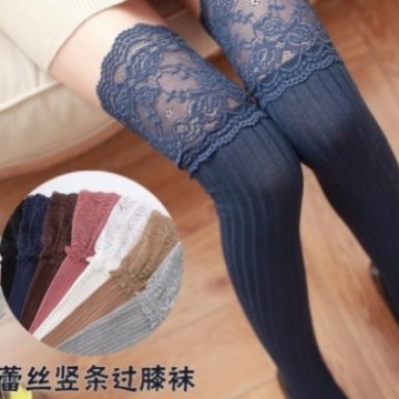 Lace Long Tube Over-the-knee Socks Non-slip Thigh Socks Japanese Students Spring and Autumn Cotton Vertical Stripe High Socks