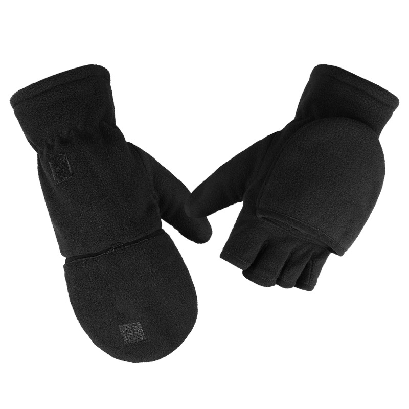 Picture of Foreign Trade in stock Warm Gloves Autumn and Winter Half Finger Flip Cover Take-out Rider Office Photography Fingers Fleece Gloves for Men and Women