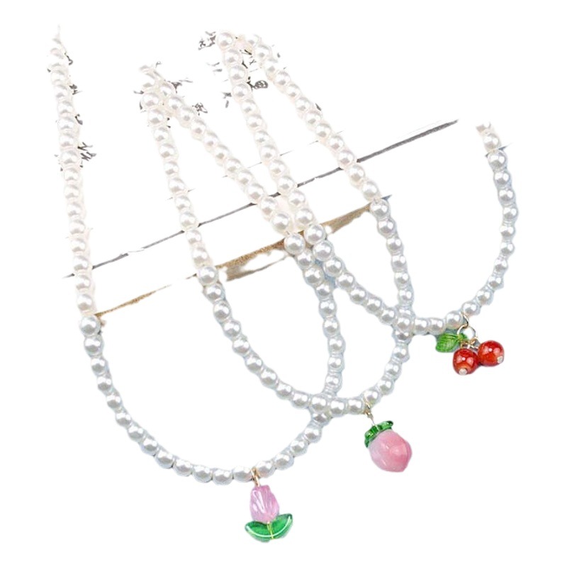 Glaze Pearl ancient style necklace Fruit strawberry cherry accessories Chinese cheongsam Handmade ancient costume Hanfu children's necklace
