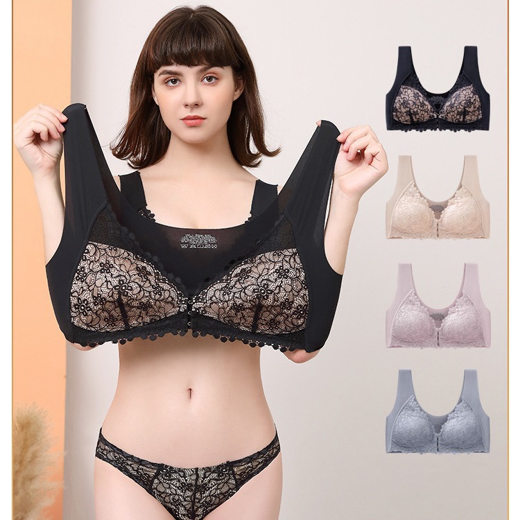 Plus size front buckle wireless bra latex cup vest nursing push up chubby girl thin wireless women's underwear