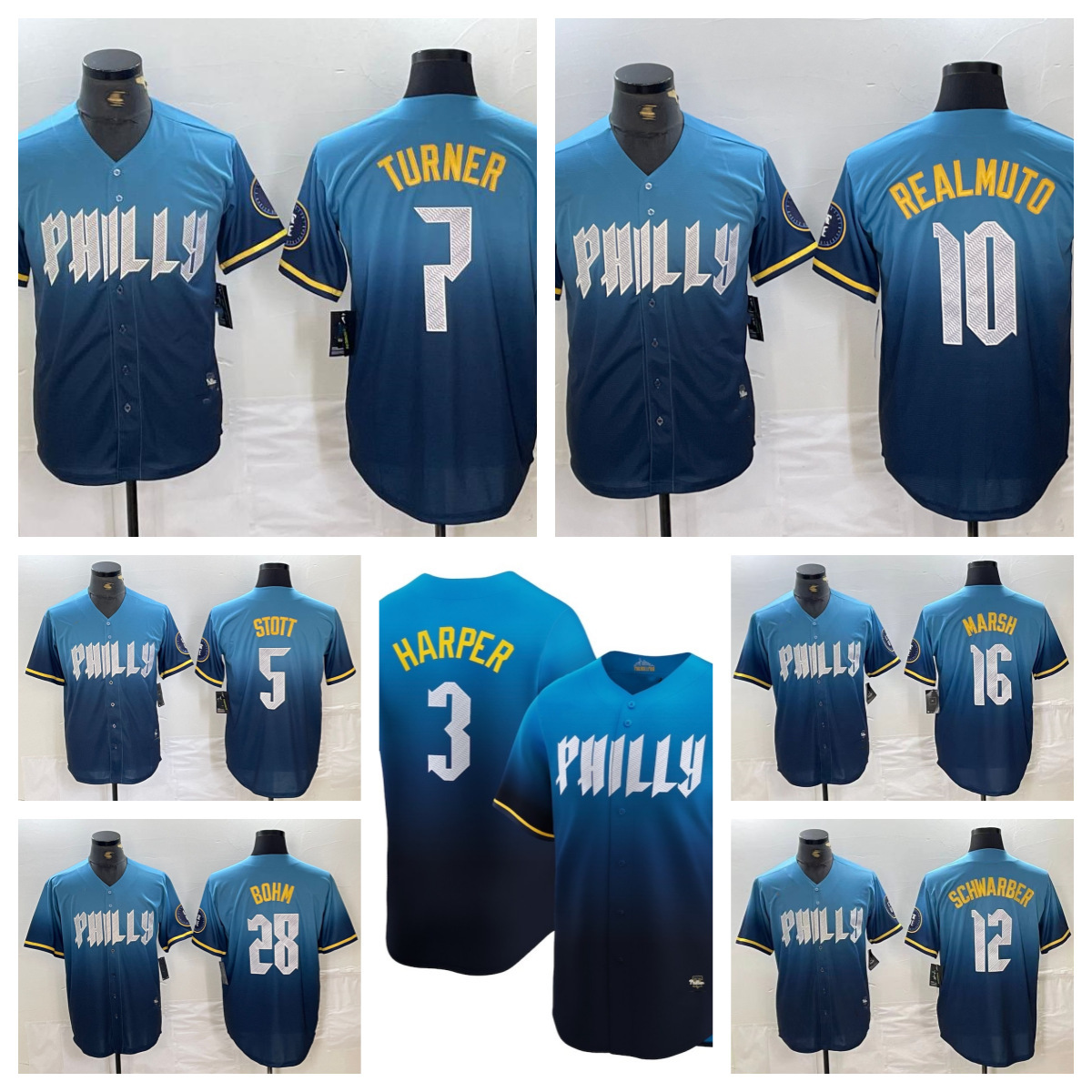 2024 New Baseball Suit Phillies Phillies jersey#3HARPER Embroidered Gradient Baseball Suit