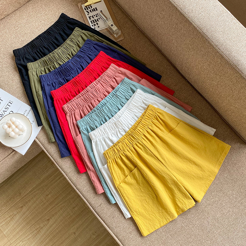 Cotton and linen shorts women's high waist summer linen loose slimming Korean style hot pants summer plus size casual thin wide leg pants