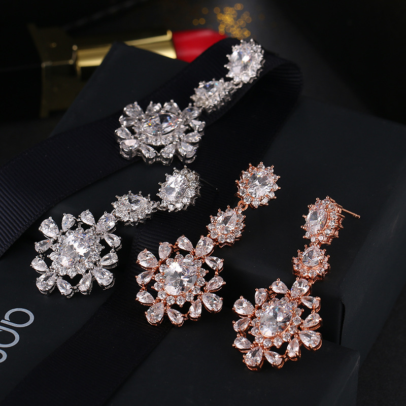 Korean Exaggerated Temperament Retro Water Drop Egg-Shaped Zircon Earrings Cross-Border Aliexpress Supply Manufacturer Direct Sales