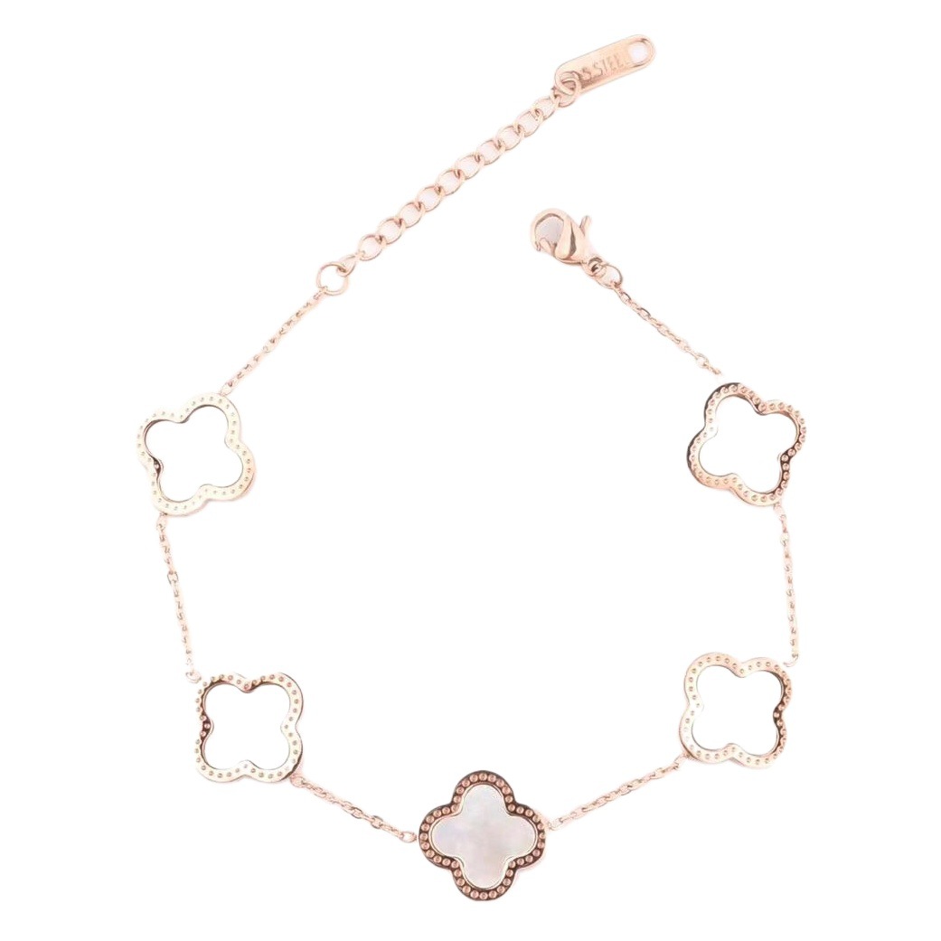 Japanese and Korean fashion titanium steel four-leaf clover Five-Flower Bracelet female lucky grass acrylic 18K rose gold bracelet bracelet
