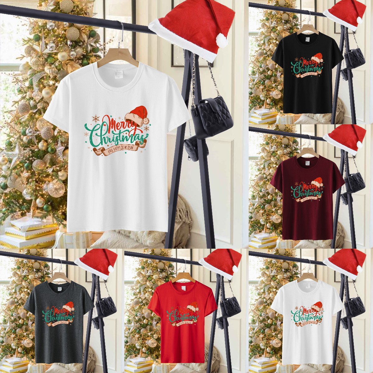 wish Autumn Christmas Christmas Merry Christmas Printed Unisex Loose Round Neck Short Sleeve T-shirt
