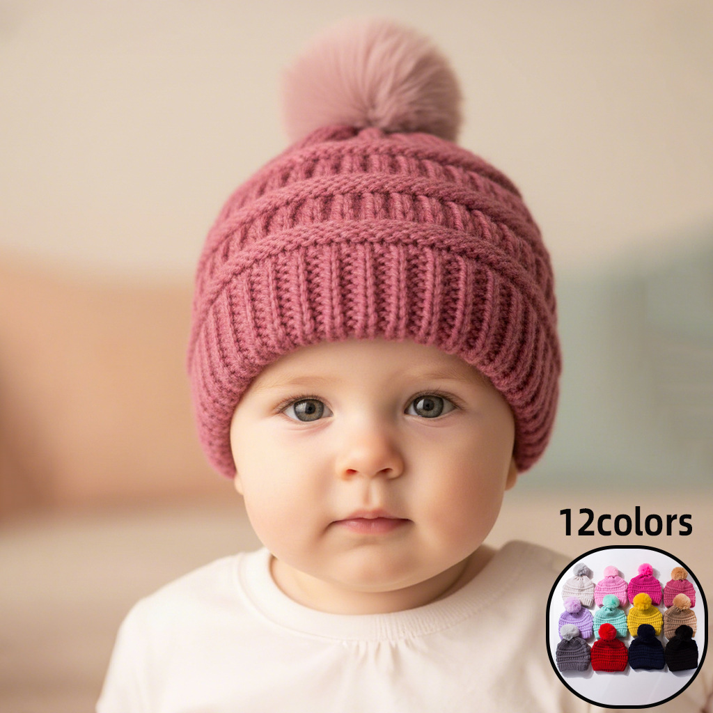 European and American New Style Baby Knit Hat, Versatile Children's Autumn and Winter Pom-Pom Warm Hat, Warm Baby Knit Hat