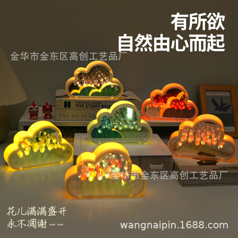 Handmade DIY Tulip Clouds Flower Sea Night Light Atmosphere Light Mirror Light Transparent Mirror Valentine's Day New Year Gift