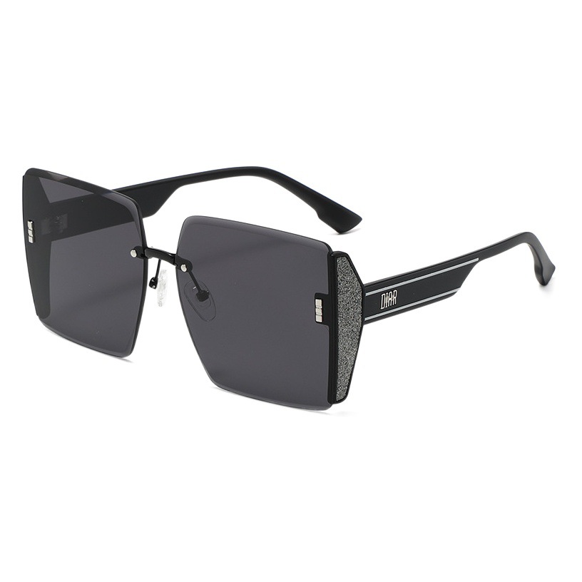 Em Home 2025 New Frameless Sunglasses Women's Glitter Mirror Edge Anti-Uv Big Face Slimming Live Broadcast Sunglasses