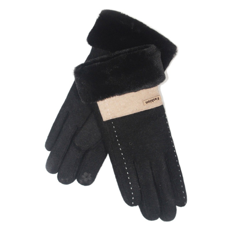 Winter cashmere gloves ladies outdoor small fragrant wind fleece-lined thick warm gloves cold proof touch screen gloves wholesale