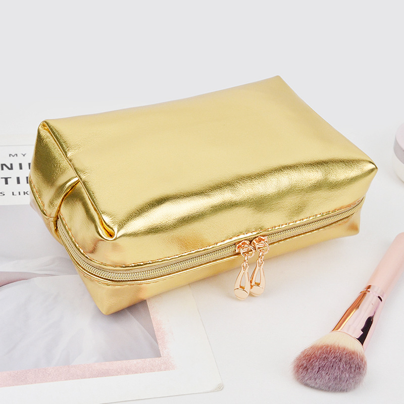 Picture of Golden Shiny Full PU Texket Handheld Cosmetic Bag High Value Light Luxury Simple Portable Storage and Tidy Cosmetic Bag