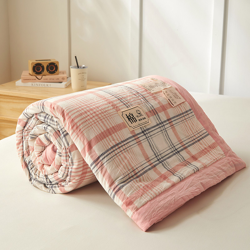 Picture of Yarn-Dyed Washed Cotton Summer Quilt, Class a Pure Cotton Air Conditioning Quilt Four-Piece Set, Washable and Machine Washable Thin Quilt, Ins Style