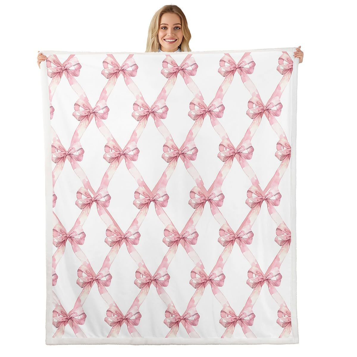 Picture of Foreign trade cross-border pink bow flannel blanket soft and comfortable digital printing blanket sofa blanket wholesale