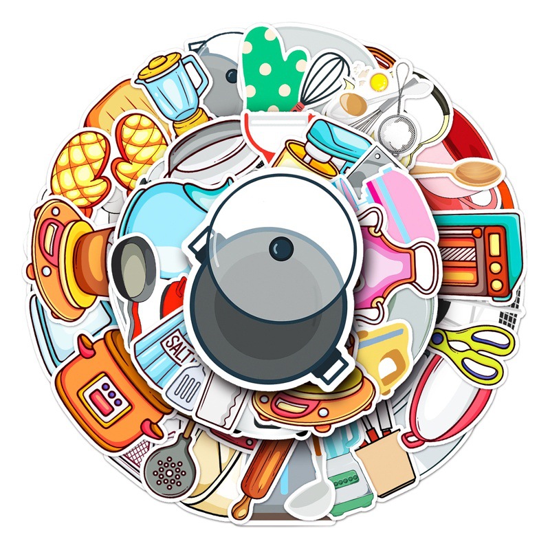 50 pieces of kitchen supplies graffiti personality cross-border cartoon goo card creative DIY mobile phone shell luggage sticker waterproof