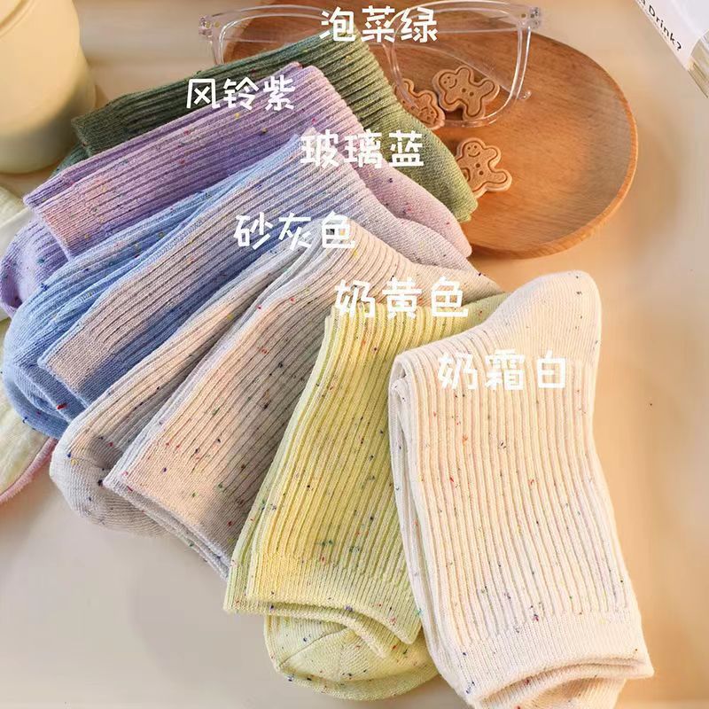 200 pin socks women's mid-tube point socks little red book with cute solid color simple versatile academic style cotton socks