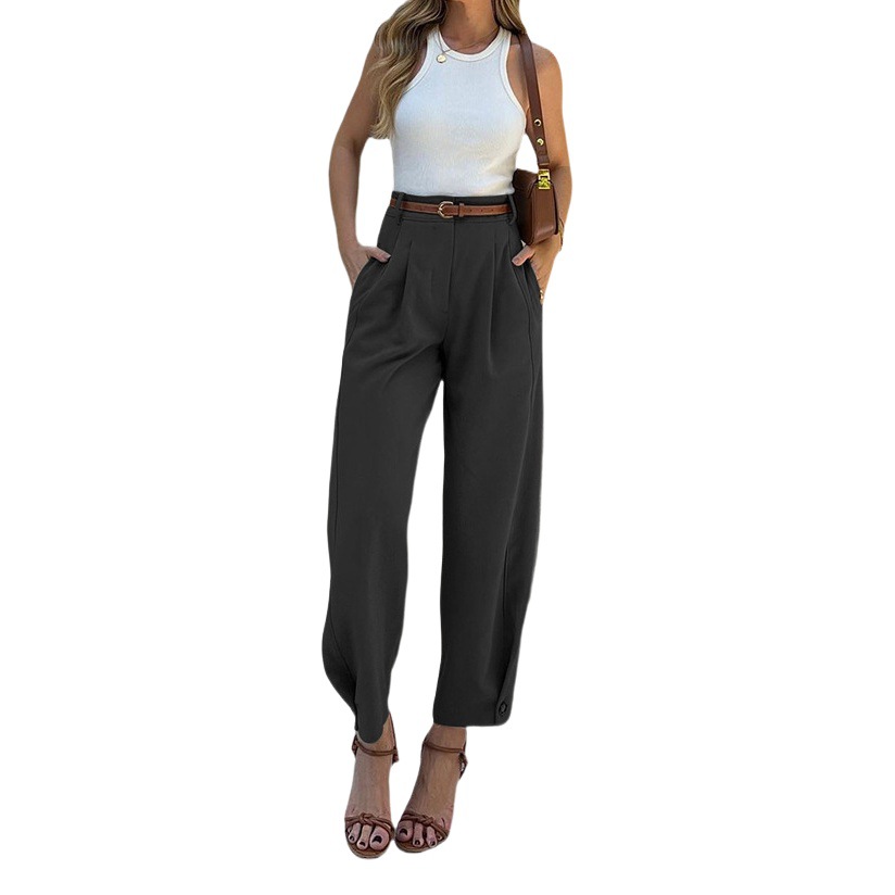 FD1541 in stock European and American women's cross-border foreign trade factory fashion solid color loose high waist toe suit pants