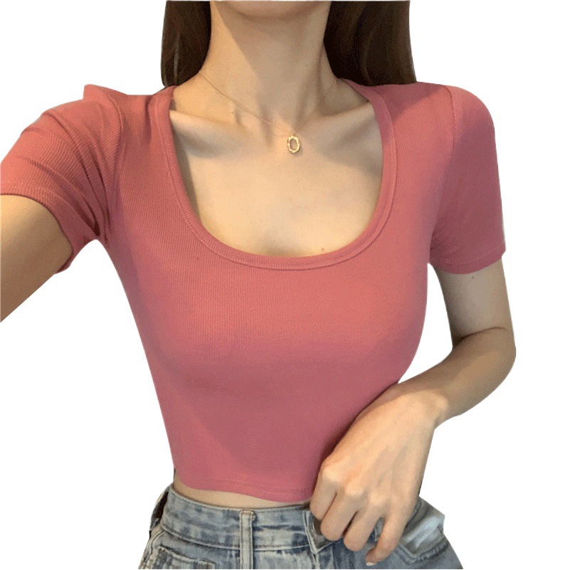 Bottoming Shirt for Women 2025 Summer New Short-Sleeved T-Shirt Women's Korean Style Slim-Fitting Navel-Baring Top Women's Clothing Wholesale