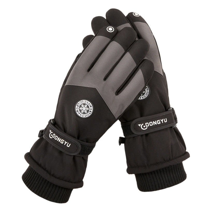 Winter round logo ski gloves for lovers men and women riding warm cold-proof velvet padded windproof women's cotton touch screen
