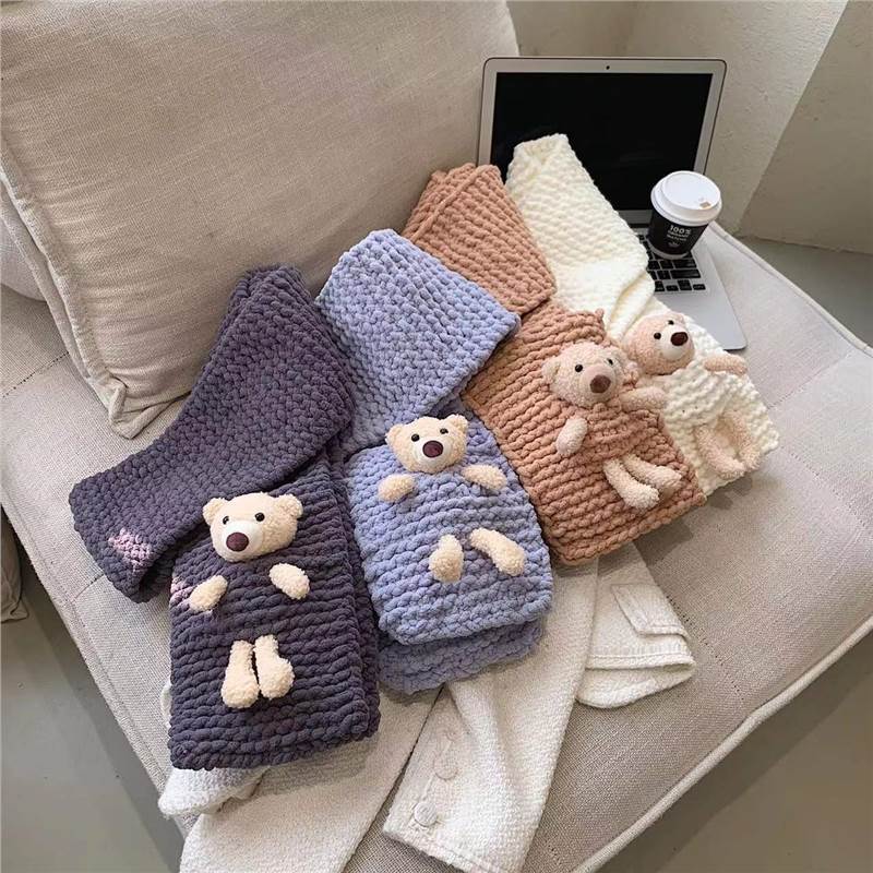 Pocket Bear scarf diy material package thick ice strip wool hand-woven gift for girlfriends and friends holiday gift
