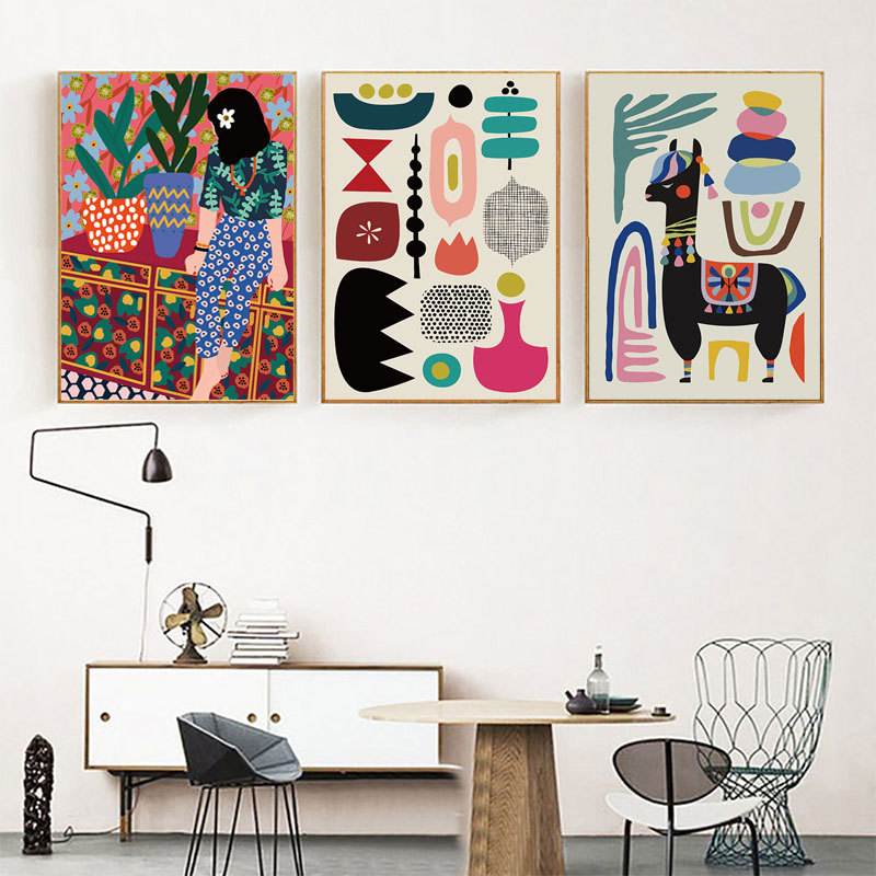 Picture of Nordic modern color abstract geometric figure green plant cactus living room bedroom decorative painting frame wholesale