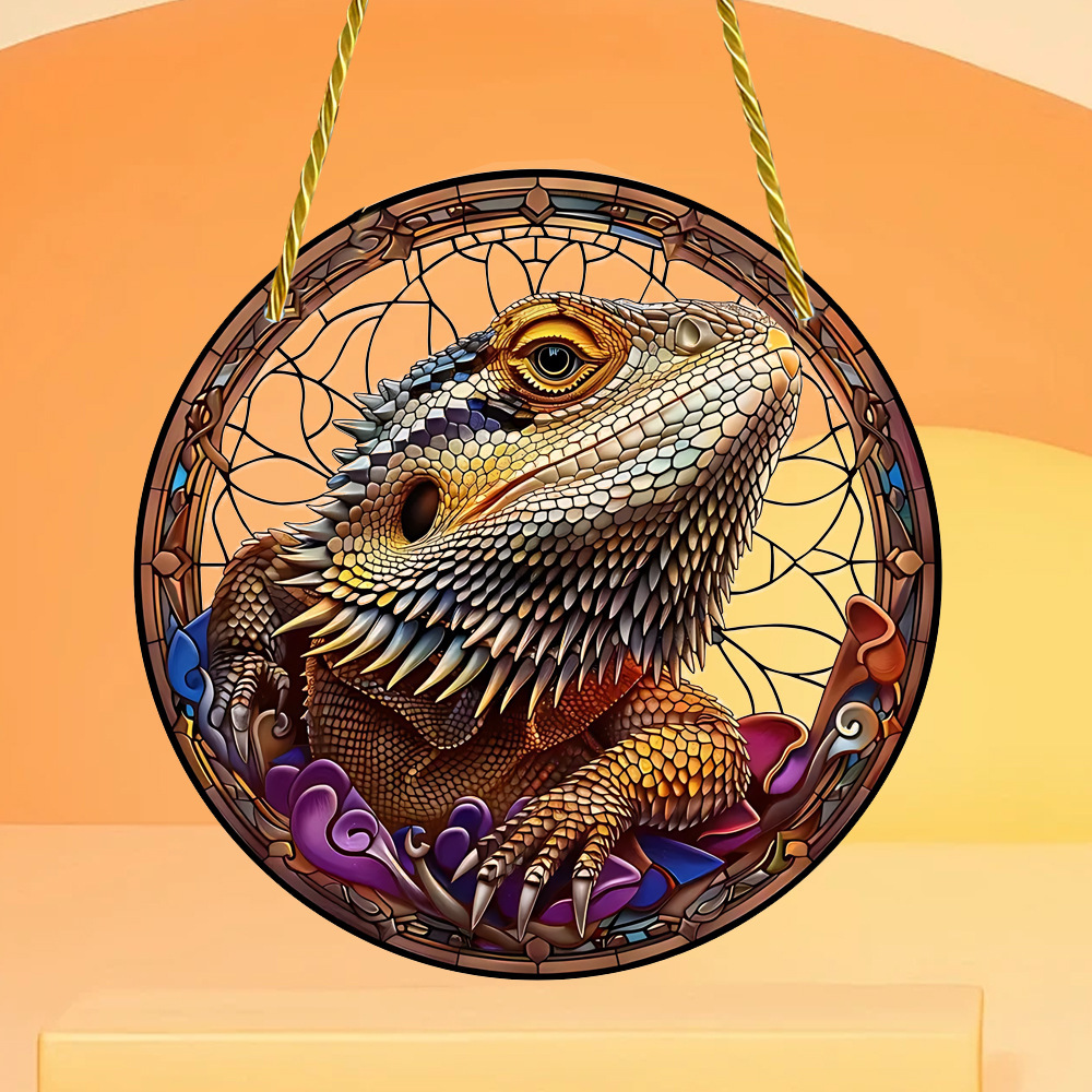 Cross-Border Beard Dragon Sun Catcher Round Acrylic Window Hanging Four Seasons Home Garden Decoration Porch Decoration Gift