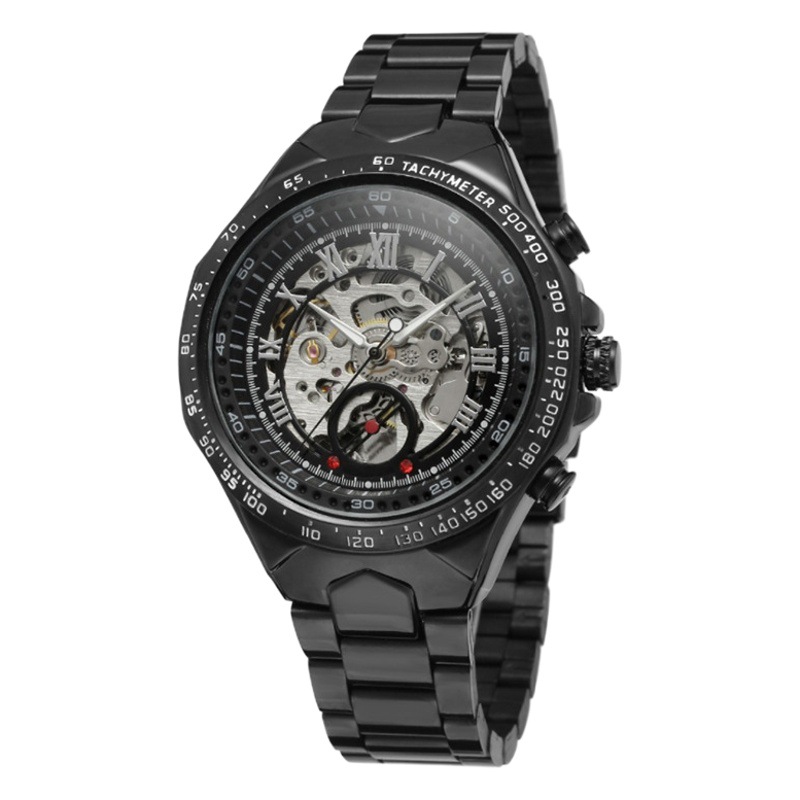 Cross-border Explosions Men's Steel Belt Full Gold Watch Hollow IPJ Electroplated Mechanical Watch