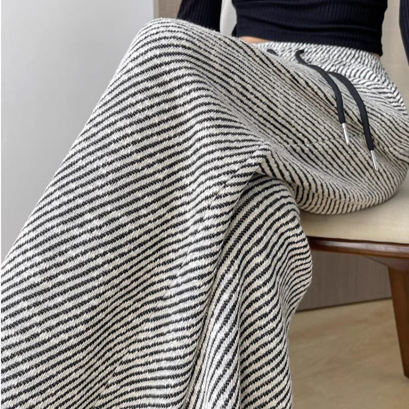Gold Silk Oblique Stripe Gray Pants Women's Spring Grey Wide Leg Pants Small High Waist Dape Straight Casual Pants