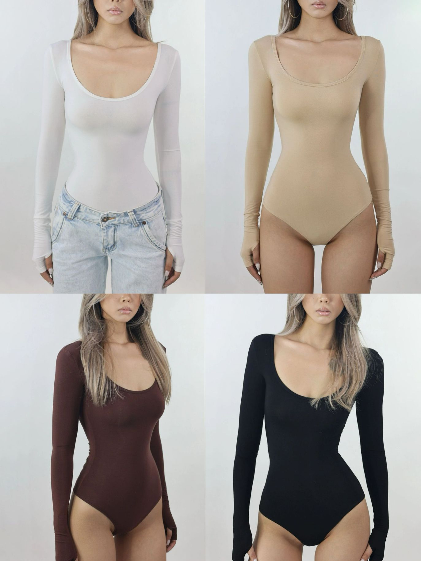 Spot Sexy Sexy Skin-Fribottomly Naked Feeling Cotton U-Neck Tight Long-Sleeved Jumpsuit American Slimming Look Bottoming Shirt