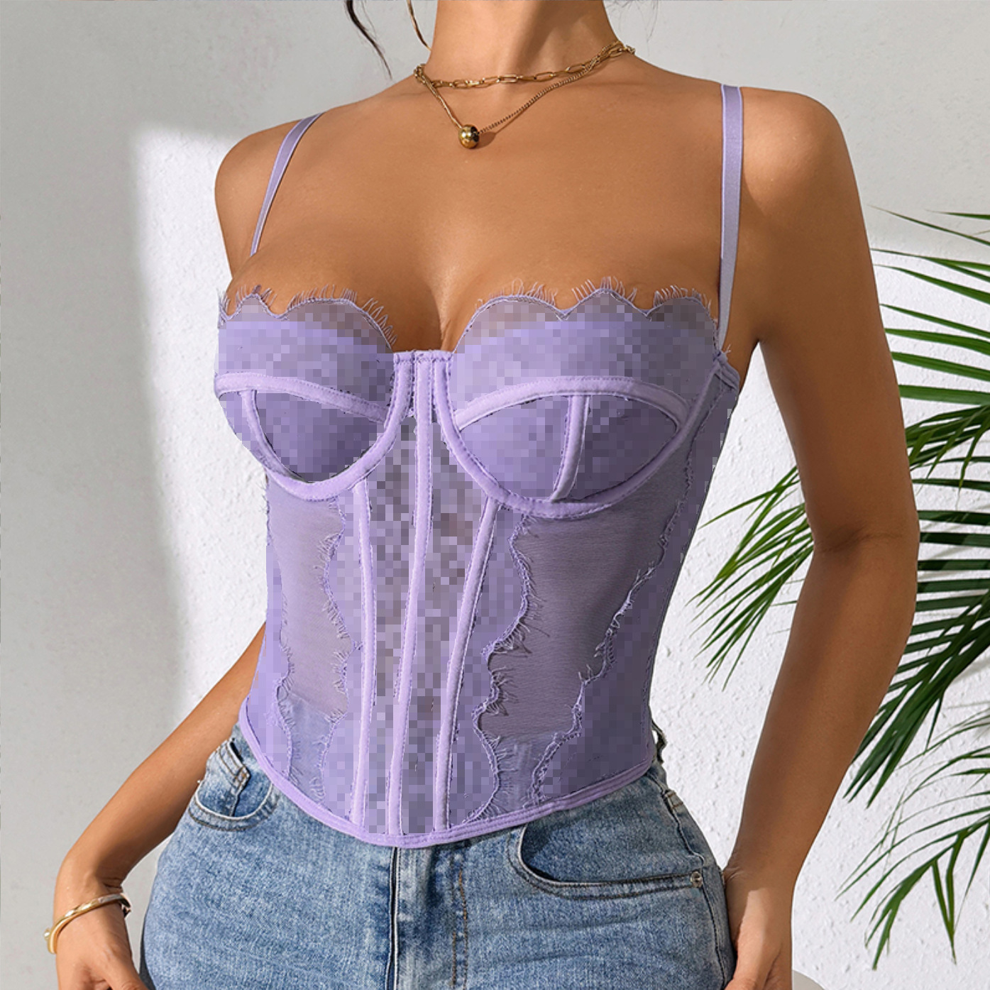 Picture of Cross-Border Hot-Selling Sexy Sexy Push-Up Tight Fishbone Bra Eyelash Lace See-Through Pure Lust Camisole