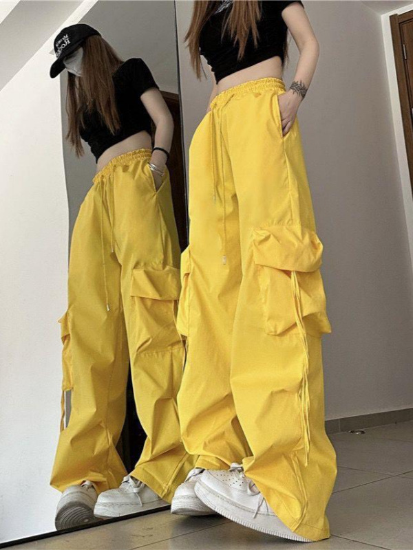 Picture of American Retro Quick-Drying Overalls for Women in Summer High-Waisted Straight Wide-Leg Ribbon Loose Casual Floor-Length Trousers Trend