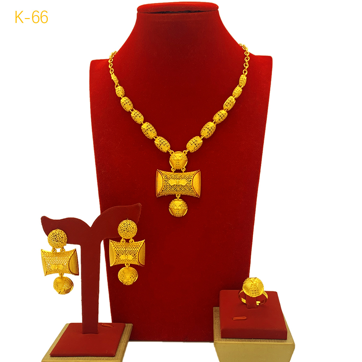 Middle East Dubai Cross Border Hot Sale 24K Gold Plated Three Piece Jewelry Necklace Earrings Ring jewelry Set