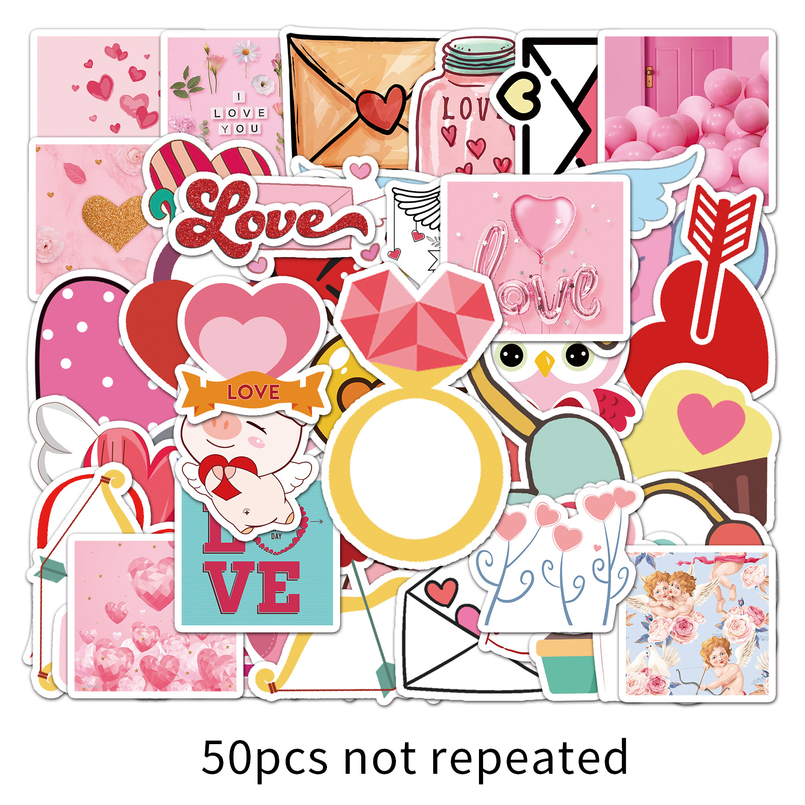 Picture of 50 cartoon ins sweet Valentine's Day love pink small fresh decoration DIY skateboard luggage stickers waterproof