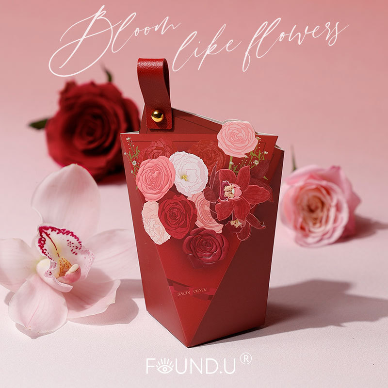 Picture of New Creative Bouquet Sugar Box European Style Wedding Candy Box High-End Wedding Candy Bag Wedding Engagement Return Gift Empty Box