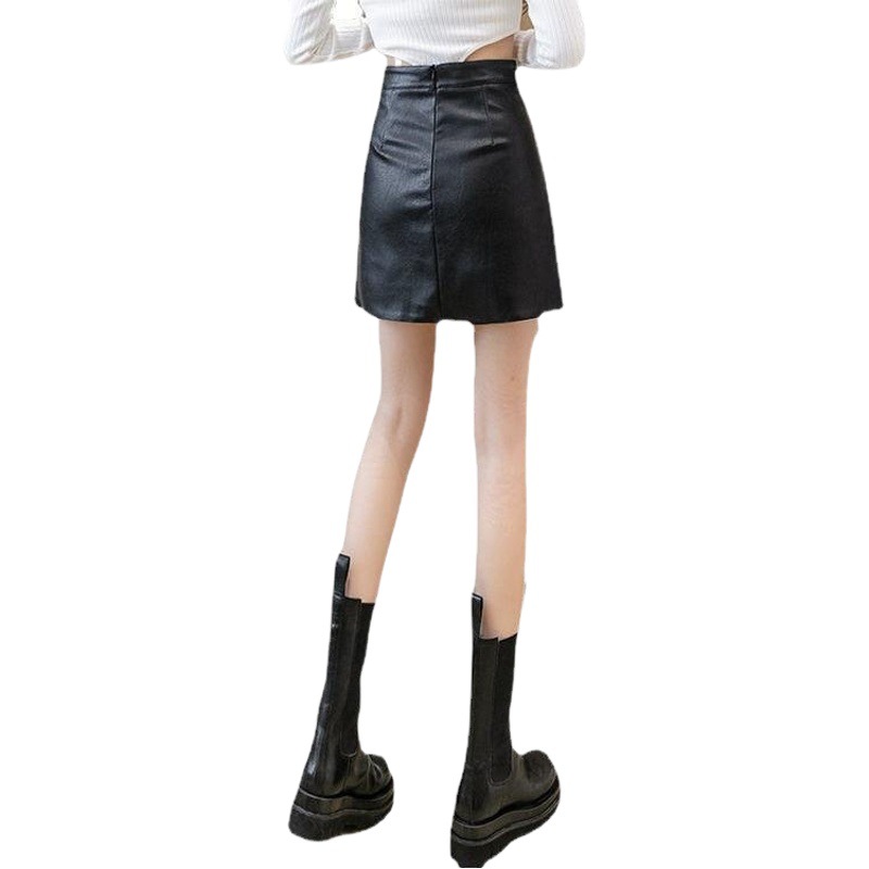 New autumn and winter high waist slimming all-match hip skirt small leather skirt plus size leather skirt black women's A- line skirt