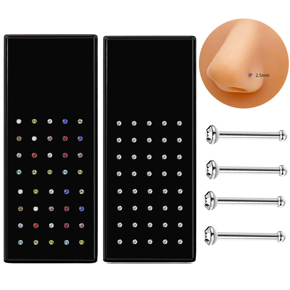40/Box 2.5mm Stainless Steel Nose Ring Nose Nail European and American Export Diamond Nose Nail Ear Nail Body Piercing Jewelry