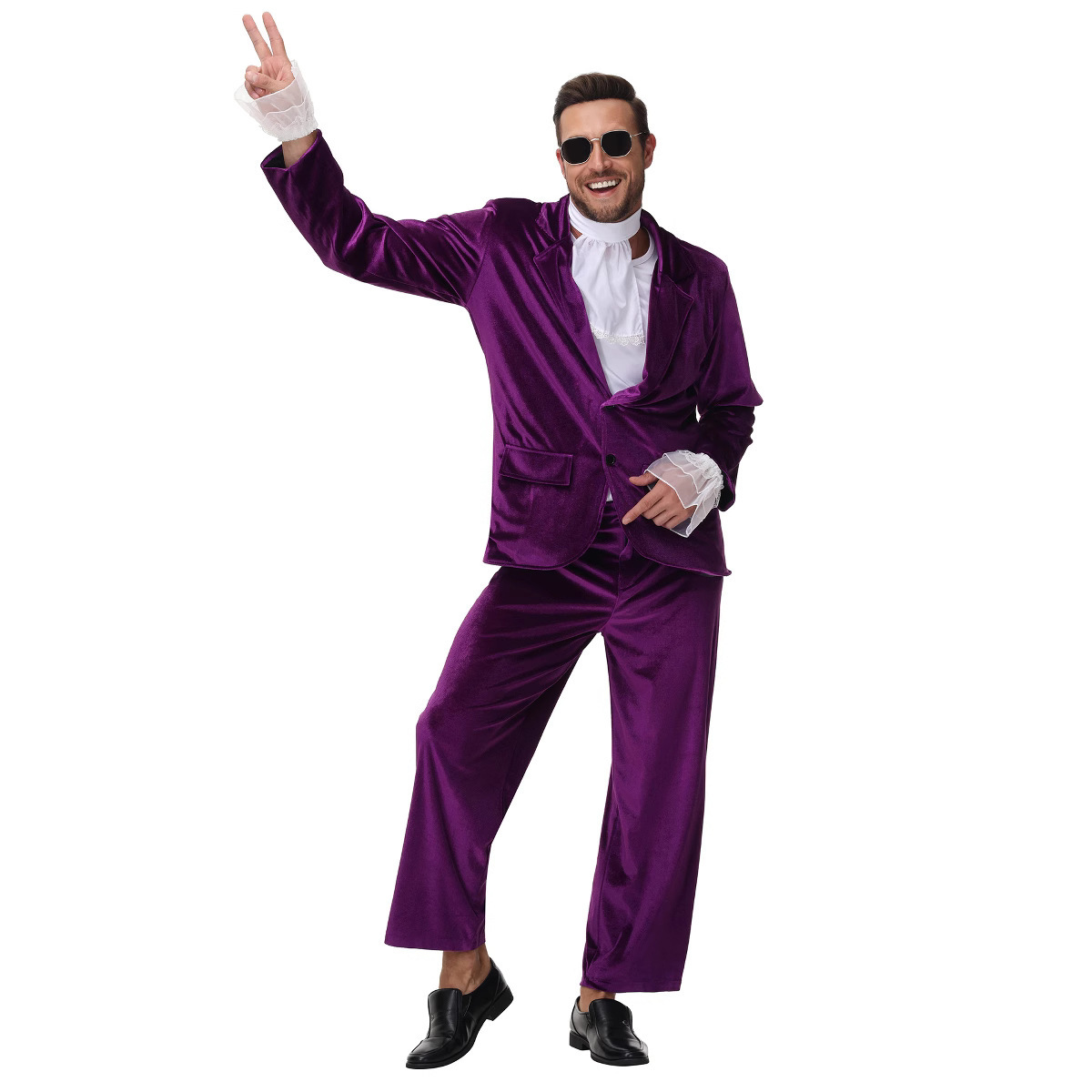 Picture of Fashion Newspaper Cosplay Austin Powers Dress up Bar Hippie Cos Dance Performance Suit Purple