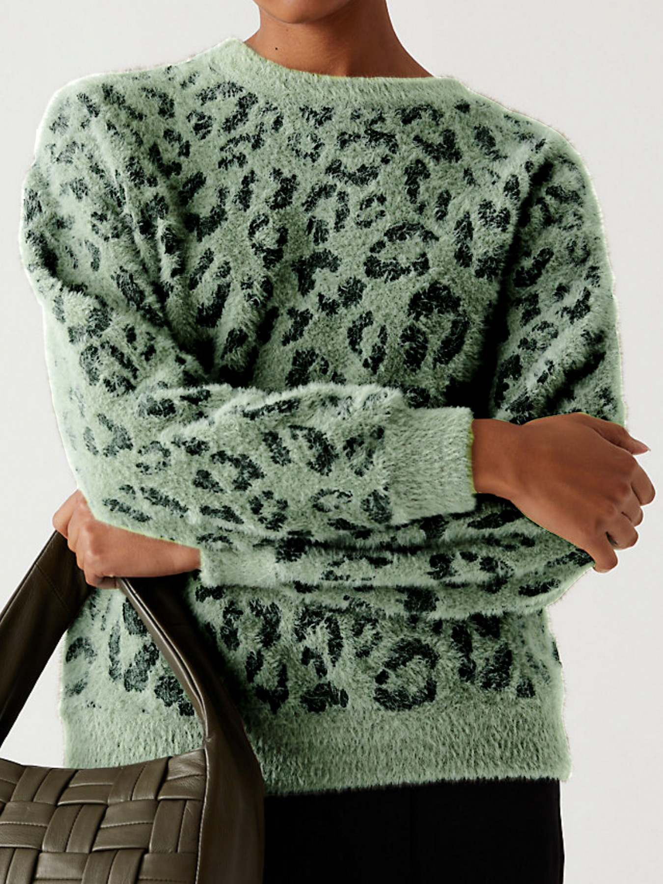 Foreign trade cross-border Europe and America Amazon source manufacturers women's sweater long sleeve crew neck pullover leopard sweater autumn and winter