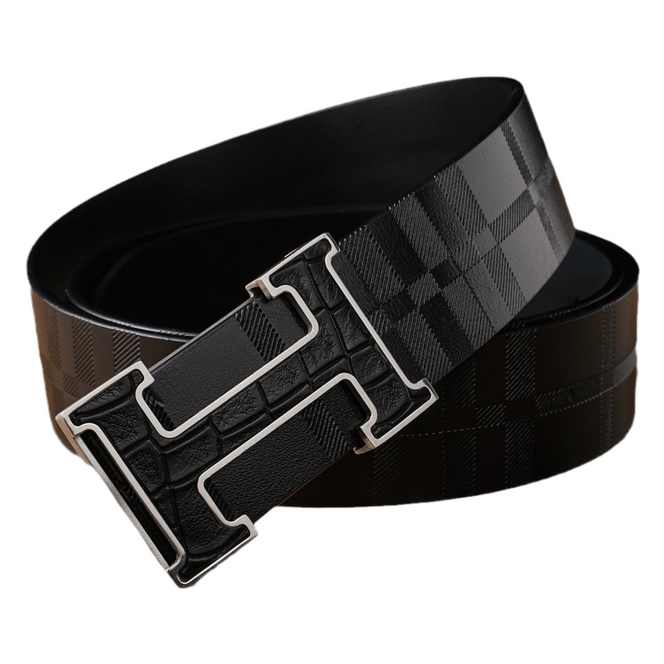 Network best selling belt single-layer Joker H-buckle smooth buckle pants belt men's trend first layer cowhide a generation of hair