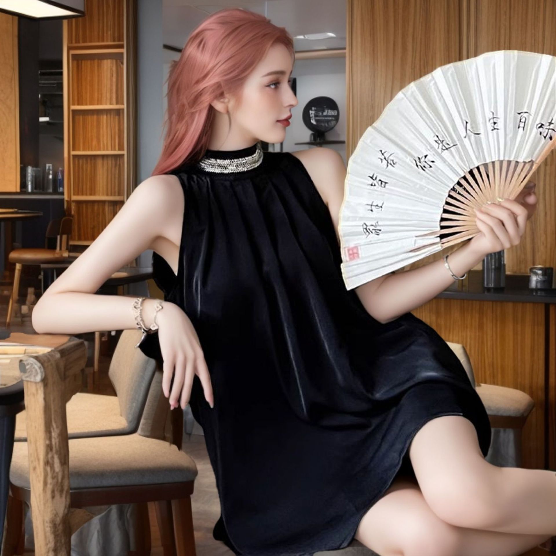 Cross-border Factory Outlet Neck dress Women's Summer Skirt Small Loose A- Shoulder Elegant Skirt