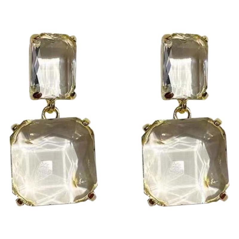 Rum Crushed Ice ~ Retro Hong Kong Style 2023 New Trendy Elegant Celebrity Transparent Gemstone High-End Geometric Earrings