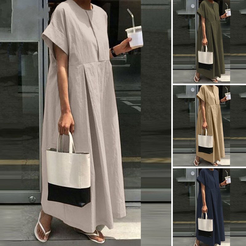 New Large Size Loose Cotton and Linen Dress Crewneck Dress Temperament Academic Style Mori Women's Base Shirt Casual Dress