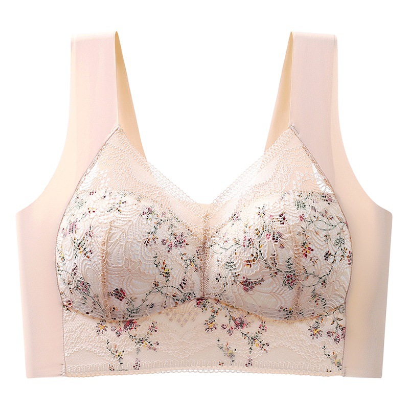 Plus Size 100kg Small Floral Ice Silk Seamless Beautiful Back Bra All-In-One Tube Top Intimates Thin Large Breasts Showing Small Bra
