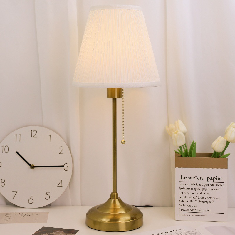 Cross-Border Amazon Bedside Table Lamp American European Style Living Room Bedroom Eye Protection Night Light Retro Drawstring Decorative Table Lamp