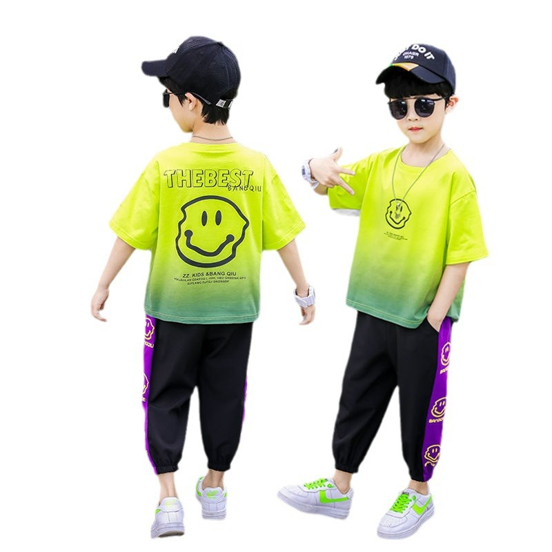 Picture of New cuhk boy's western style summer short-sleeved quick-drying clothes children's clothing boy's summer sportswear suit ice silk