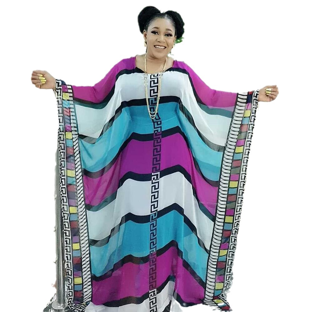Picture of African women's robe large size dress cross-border large size dress Pearl chiffon digital printing + long inner skirt