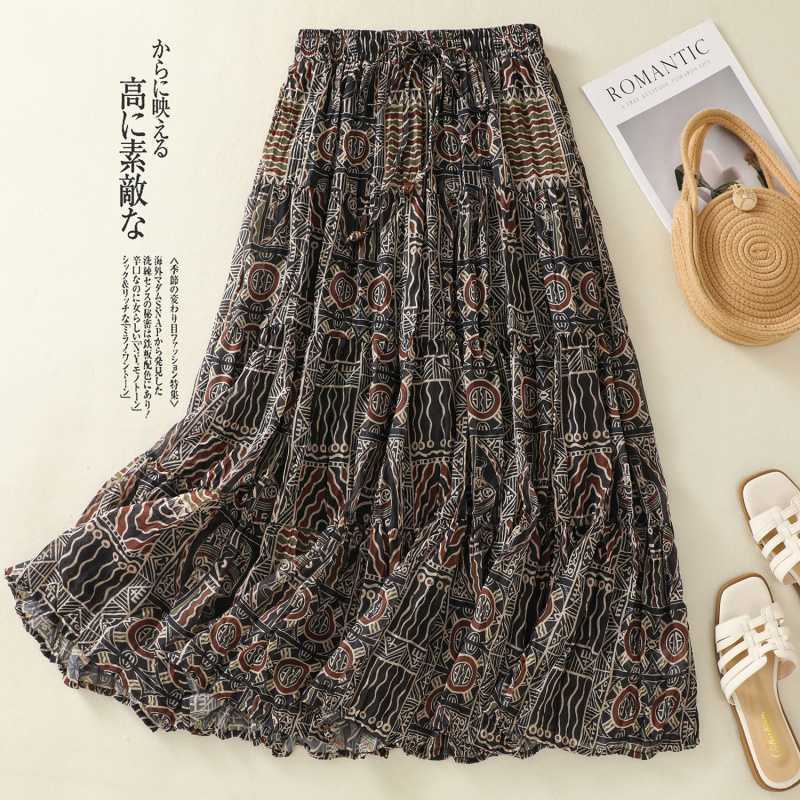 Real shot original design exotic retro calm double-layer large swing printed skirt double-layer spring and autumn style