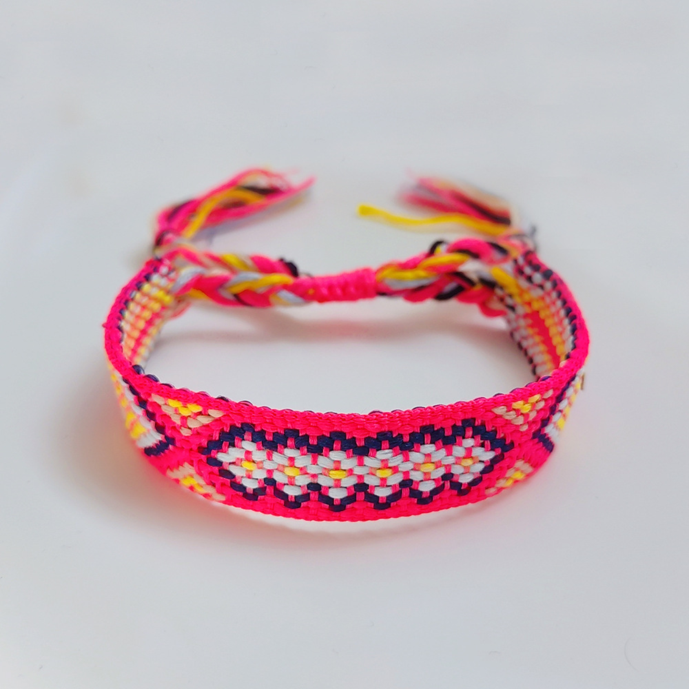 Picture of Colombian Style Ribbon Cotton Bracelet Women's Handmade Woven Ethnic Style Geometric Color Tassel Pure Lucky Hand Rope